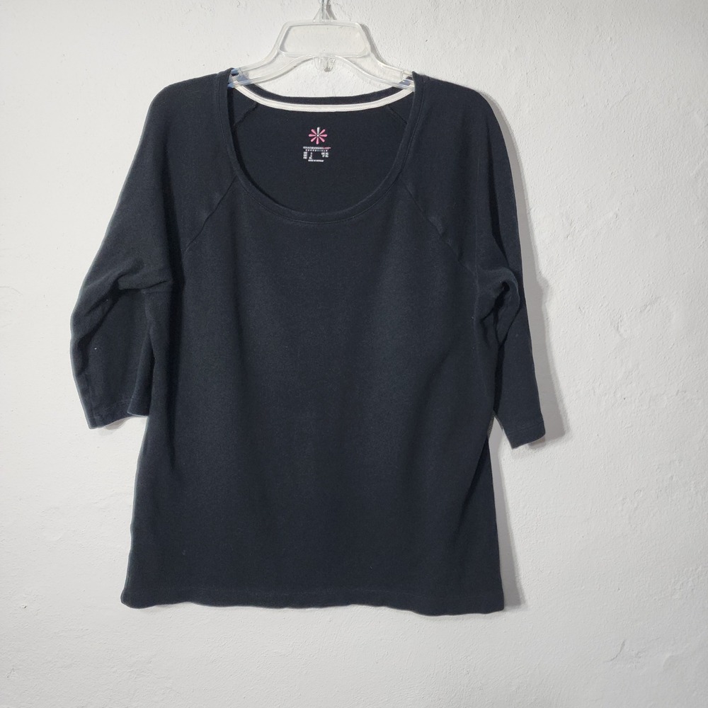 Isaac Mizrahi Live Top Large Black 3/4 Sleeve Raglan Scoop‎ Neck Essentials Knit